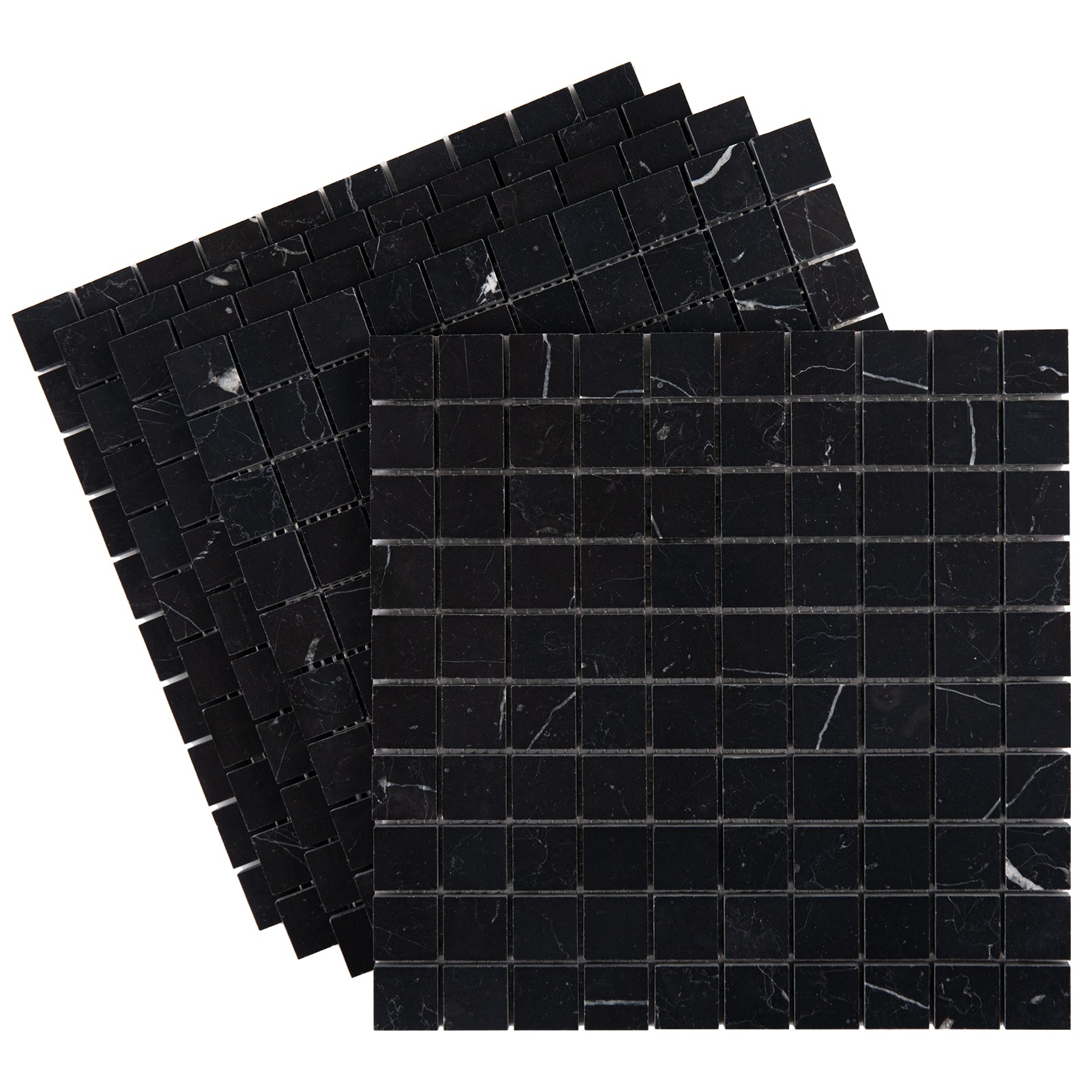 Nero Marquina Marble Mosaic Tiles, 1 inch Square, Honed, 5 Sheet, CA46